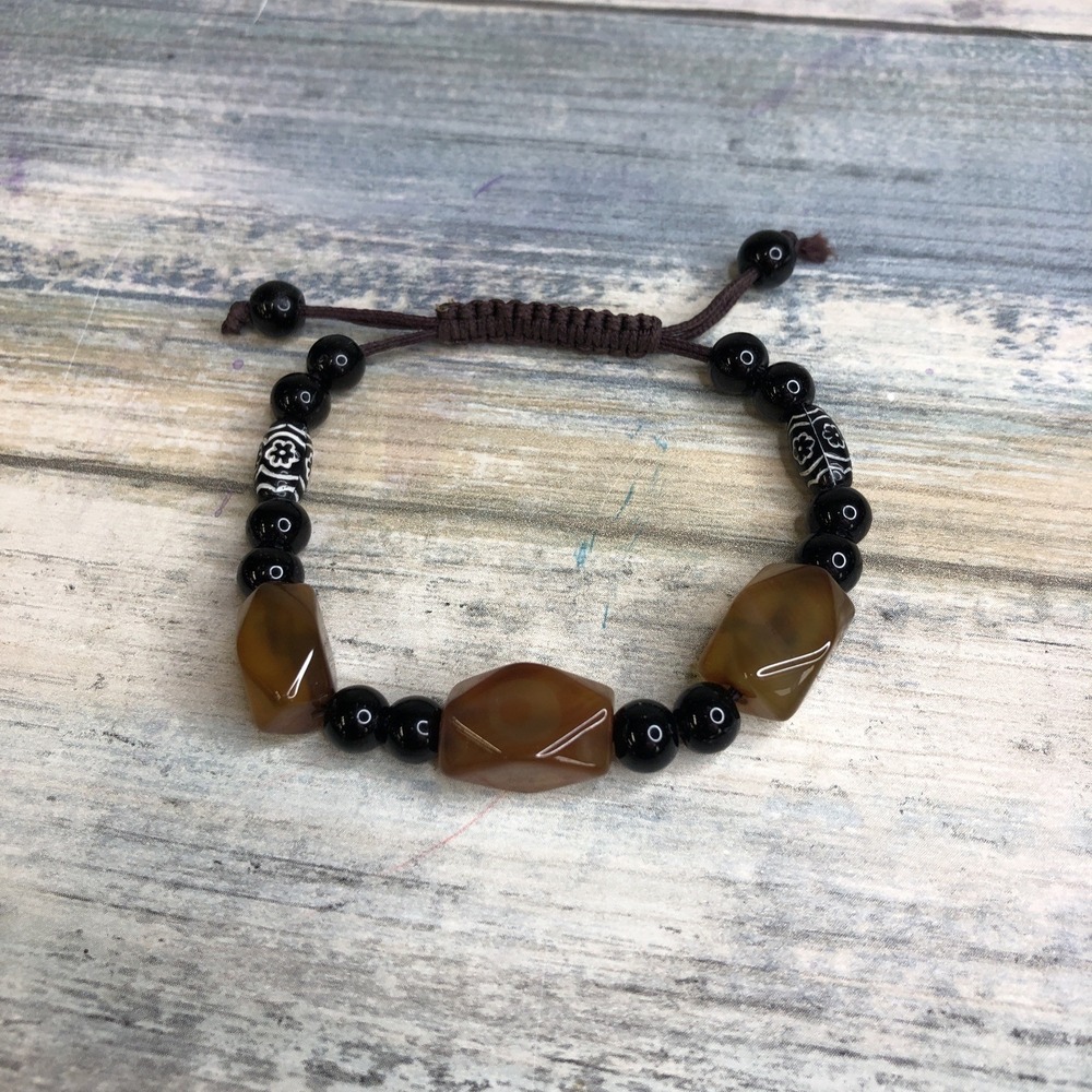 Silder Bracelet Precious Stones Brown Cord